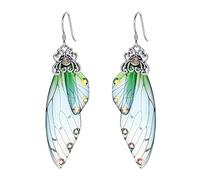 Clearine Butterfly Wing Crystal Simulation Insect Hook Drop Dangle Earrings for Women Camo Silver-Tone