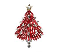 Clearine Christmas Tree Brooch for Women Sparkling Marquise Rhinestone Breastpin Pin Xmas Holiday Accessories Ruby Gold-Tone