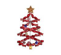 Clearine Christmas Tree Star Brooch Marquise Round Rhinestone Xmas Banquet Pin Jewellery Gift Ruby Colour Silver-Tone