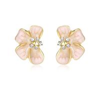 Clearine Chunky Statement Earrings for Women, Stunning Crystal Large Exaggerated Sectored Flower Leaf Stud Earrings for Summer Beach Holiday Daily Wear Accessories Pink