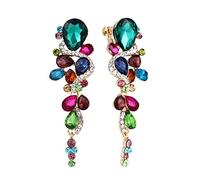 Clearine Clip-On Bohemian Boho Wedding Jewellery for Brides Multiple Teardrop Crystal Dangle Chandelier Earrings Multicolour Gold-Tone