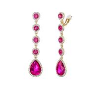 Clearine Clip on Earrings for Women, Gorgeous Shiny Rhinestones Crystal Teardrop Chandelier Long Dangle Earring for Wedding Party Prom Jewellery Hot Pink Gold-Tone