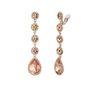 Clearine Clip on Earrings for Women, Gorgeous Shiny Rhinestones Crystal Teardrop Chandelier Long Dangle Earring for Wedding Party Prom Jewellery Champagne Rose Gold-Tone
