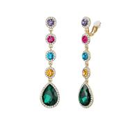 Clearine Clip on Earrings for Women, Gorgeous Shiny Rhinestones Crystal Teardrop Chandelier Long Dangle Earring for Wedding Party Prom Jewellery Multicolour Gold-Tone