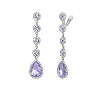 Clearine Clip on Earrings for Women, Gorgeous Shiny Rhinestones Crystal Teardrop Chandelier Long Dangle Earring for Wedding Party Prom Jewellery Light Purple Silver-Tone