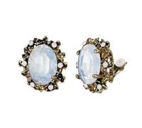 Clearine Clip-On Earrings Victorian Style Crystal Floral Cameo Inspired Oval Stud Earring Halloween Jewellery for Women Iridescent AB Antique-Gold-Tone