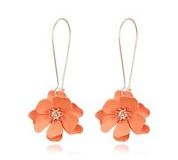 Clearine Elegant Boho Hoop Flower Earrings for Women, Floral Dangle Earrings for Summer Beach Holiday Orange Gold-Tone