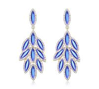 Clearine Gorgeous Bling Rhinestone 3 Layered Marquise Cluster Dangle Drop Earrings for Women Bride Bridesmaid Wedding Party Prom Royal Blue Gold-Tone