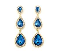 Clearine Gorgeous Shiny Rhinestones Teardrop Chandelier Long Dangle Earrings for Wedding Bridal Party Prom Jewellery Accessories Blue Gold-Tone
