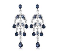 Clearine Gorgeous Shiny Rhinestones Teardrop Marquise Cluster Chandelier Long Dangle Earrings for Women Wedding Party Prom Jewellery Blue Silver-Tone