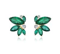 Clearine Gorgeous Stunning Rhinestone Marquise Stud Earrings for Women Wedding Bridal Party Prom Emerald Gold-Tone