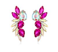 Clearine Gorgeous Stunning Rhinestone Teardrop Marqusie Leaf Dangle Drop Earrings for Women Bride Wedding Party Prom Hot Pink Gold-Tone