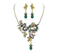 Clearine Halloween Jewellery Set for Women, Stunning Crystal Snake Flower Leaf Cluster Statement Necklace Dangle Drop Earrings for Party Prom Accessories Emerald Antique-Gold-Tone