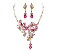 Clearine Halloween Jewellery Set for Women, Stunning Crystal Snake Flower Leaf Cluster Statement Necklace Dangle Drop Earrings for Party Prom Accessories Hot Pink Antique-Gold-Tone