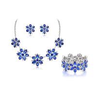 Clearine Jewellery Set for Women, Stunning Shiny Crystal Teardrop Marquise Cluster Floral Necklace Earrings Bracelet for Wedding Party Prom Accessories Blue Sliver-Tone