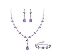 Clearine Marquise Rhinestones Wedding Jewellery Set for Brides, Teardrop Crystal Pendant Necklace Leaf Dangle Earrings Link Bracelet for Women Bridesmaid Prom Formal Costume Light Purple Silver-Tone