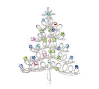 Clearine Merry Christmas Tree Brooch Pin Xmas Star Rhinestone Decorative Gift for Women Multicolour Silver-Tone