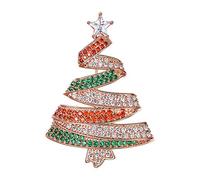 Clearine Merry Xmas Colourful Crystal Diamante Christmas Tree with Star Brooch Pin Gold toned