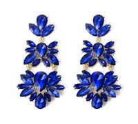 Clearine Rhinestones Teardrop Marquise Drop Long Chandelier Dangle Earrings for Wedding Bridal Party Prom Jewellery Blue Gold-Tone