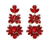 Clearine Rhinestones Teardrop Marquise Drop Long Chandelier Dangle Earrings for Wedding Bridal Party Prom Jewellery Red Gold-Tone