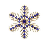 Clearine Snowflake Brooch Vintage Rhinestone Crystal Winter Christmas Pin Jewellery Gift Party Decoration Sapphire Colour Gold-Tone