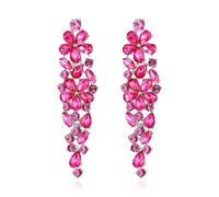 Clearine Sparkle Marquise Rhinestone Crystal Statement Chandelier Dangle Drop Earrings for Women, Art Deco Prom Jewellery for Wedding Bridal Hot Pink Silver-Tone