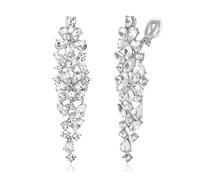 Clearine Sparkle Marquise Rhinestone Crystal Statement Clip-On Dangle Earrings for Women, Art Deco Prom Chandelier Earring Wedding Bridal Jewellery Clear Silver-Tone
