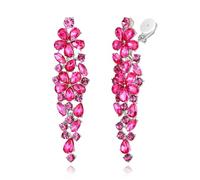 Clearine Sparkle Marquise Rhinestone Crystal Statement Clip-On Dangle Earrings for Women, Art Deco Prom Chandelier Earring Wedding Bridal Jewellery Hot Pink Silver-Tone