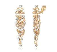 Clearine Sparkle Marquise Rhinestone Crystal Statement Clip-On Dangle Earrings for Women, Art Deco Prom Chandelier Earring Wedding Bridal Jewellery Champagne Gold-Tone