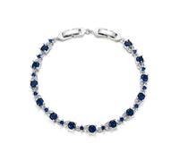 Clearine Sparkling Dainty Cubic Zirconia Tennis Bracelet, Leaf Flower Adjustable Link Wedding Bracelets for Women Bridal Brides Sapphire Silver-Tone