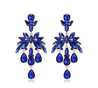 Clearine Sparkling Rhinestones Marquise Teardrop Cluster Dangle Earrings for Women Wedding Prom Party Jewellery Blue Gold-Tone