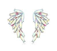 Clearine Sparkly Bling Marquise Angle Wing Dangle Drop Earrings for Women Bride Bridesmaid Wedding Party Prom Iridescent AB Silver-Tone
