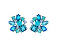 Clearine Sparkly Rhinestone Marquise Teardrop Emerald Cut Statement Dangle Drop Earrings for Women Bride Bridesmaid Wedding Party Prom Jewellery Accessories Blue Gold-Tone