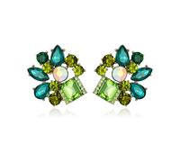 Clearine Sparkly Rhinestone Marquise Teardrop Emerald Cut Statement Dangle Drop Earrings for Women Bride Bridesmaid Wedding Party Prom Jewellery Accessories Green Gold-Tone