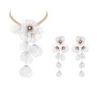 Clearine Strand Flower Necklace for Women, Shiny Chic Floral Flower Statement Collar Bib Necklaces Dangle Earrings Set for Summer Beach Holiday Costume Prom Jewellery Iridescent AB Gold-Tone