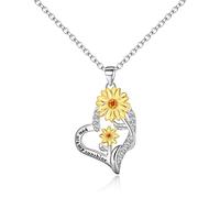 Clearine Sunflower Necklace for Women 925 Sterling Silver Cubic Zirconia Delicate Double Heart Jewellery, You are My Sunshine Pendant Necklace Gifts for Women