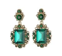 Clearine Victorian Style Statement Dangle Pierced Earrings for Women, Stunning Shiny Crystal Inspired Emerald Cut Earring for Costume Party Prom Jewellery Acessories Green Antique-Gold-Tone