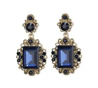 Clearine Victorian Style Statement Dangle Pierced Earrings for Women, Stunning Shiny Crystal Inspired Emerald Cut Earring for Costume Party Prom Jewellery Acessories Sapphire Antique-Gold-Tone