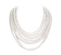 Clearine Vintage 1920s Multilayer Strand Chain Ivory Simulated Pearls Flapper Beads Cluster Long Choker Necklace Costume Jewellery for Halloween Prom Party