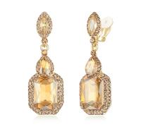 Clearine Wedding Bridal Clip On Crystal Emerald Cut Infinity Figure 8 Chandelier Dangle Earrings for Women Champagne Gold-Tone