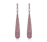 Clearine Wedding Bridal Elegant Crystal Teardrop Long Dangle Beaded Party Prom Earrings for Women Purple Silver-Tone