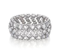 Clearine Wedding Bridal Rhinestone Stretch Bracelet Crystal Cluster Prom Bracelet for Women Brides Clear Silver-tone