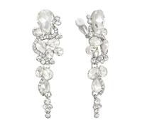 Clearine Wedding Bridal Statement Costume Jewellery Bohemian Boho Diamante Teardrop Crystal Cluster Long Clip-On Chandelier Dangle Earrings Clear Silver-Tone