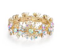 Clearine Wedding Bridal Stunning Crystal Snowflake Teardrop Cluster Stretch Bangle Bracelet for Women Bride Iridescent AB Gold-Tone