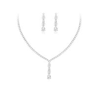 Clearine Wedding Cubic Zirconia Jewellery for Women Bridal Brides, Sparkle Round Teardrop Pendant Tennis Necklace Dangle Earrings Set for Prom Clear Silver-Tone