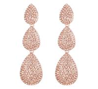 Clearine Wedding Dainty Triple Teardrop Crystal Earrings for Women, Lightweight Rhinestone Dangling Bridal Prom Costume Jewellery for Brides Bridesmaid Champagne Rose Gold-Tone
