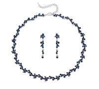 Clearine Wedding Jewelry for Women Bride, Gorgeous Rhinestone Teardrop Cluster Necklace Long Dangle Earrings Set for Bridal Bridesmaid Party Prom Sapphire Silver-Tone