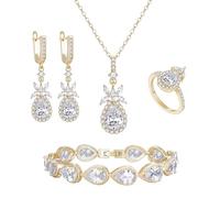 Clearine Wedding Teardrop Marquise Necklace Earrings Tennis Bracelet Ring Set, Clear Cubic Zirconia Gold Bridal Jewellery Set for Bride Bridesmaid, Christmas Valentine Mothers Day Prom Jewelry Gift