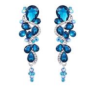 Clearine Women's Bohemian Boho Wedding Bridal Multiple Teardrop Crystal Chandelier Long Drop Dangle Earrings Blue Turquoise Color Silver-Tone