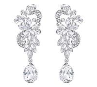 Clearine Women's Bohemian Crystal Flower Wedding Bridal Chandelier Teardrop Bling Dangle Earrings Clear Silver-Tone